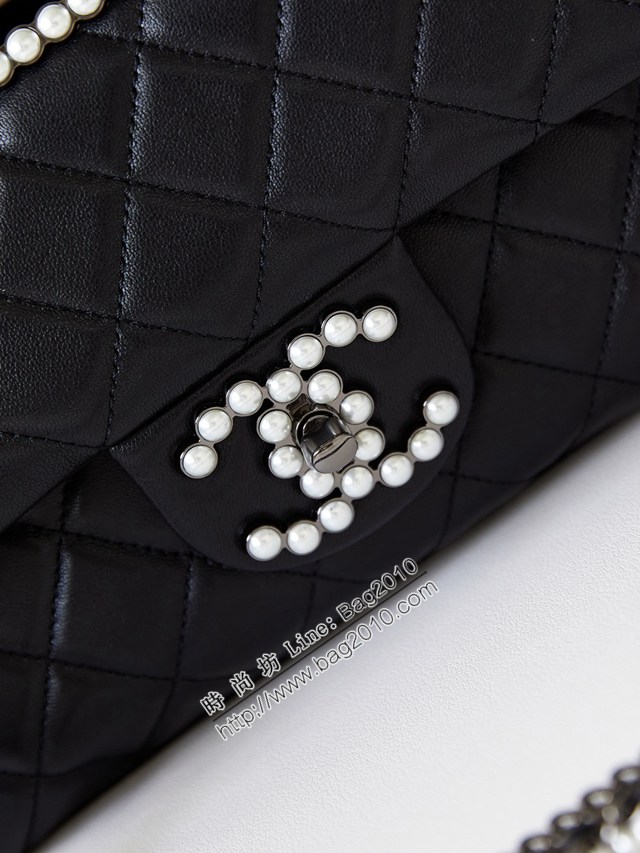 Chanel專櫃新款23A鏈條女包 香奈兒重工珍珠黑色鏈條肩背包AS4221 djc6564